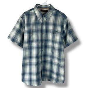 Ridgecut Toughwear Shirt Mens L Large Blue White Plaid Short Sleeve Button Down